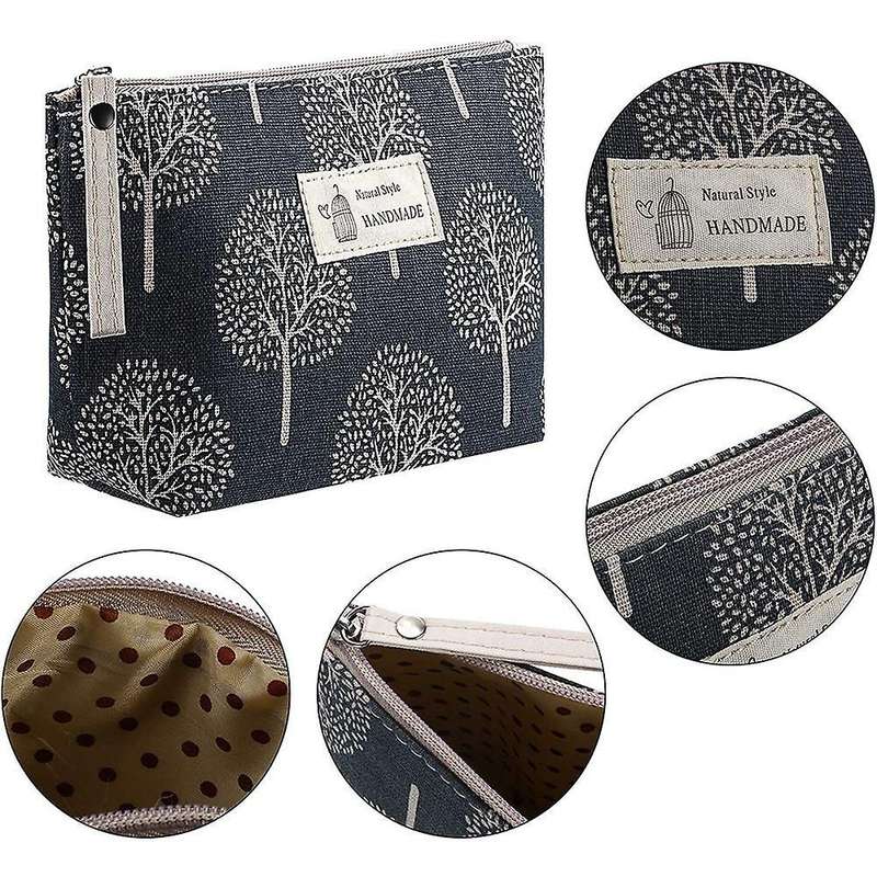 6pcs Canvas Makeup Bags Printed Cosmetic Bags for Women Girls, B