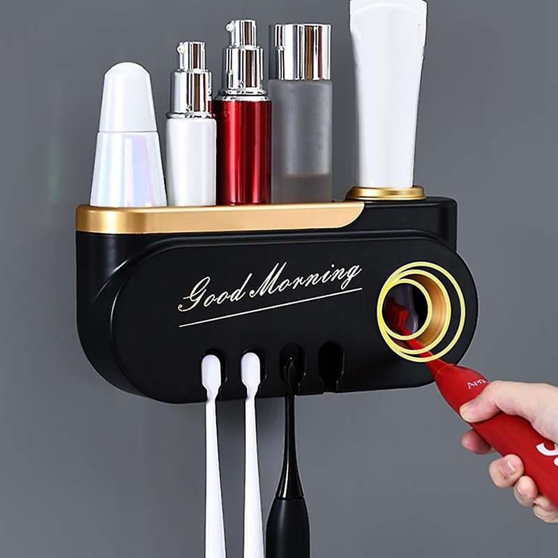 Hanging Toothbrush Holder Automatic Toothpaste Squeezer (black Gold)