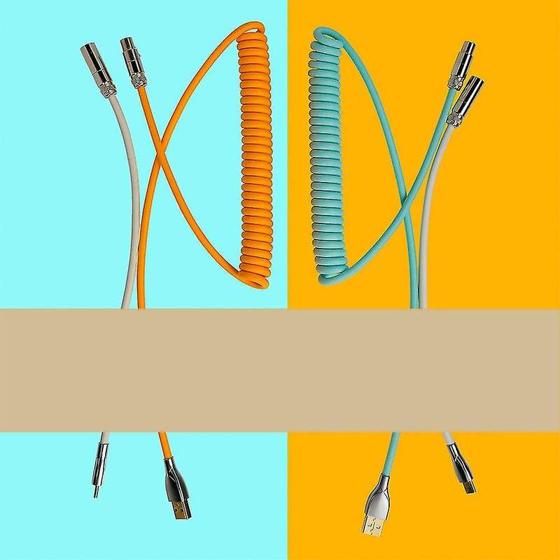 Usb C Port Coiled Cable Wire for Mechanical Keyboard, Orange Yellow