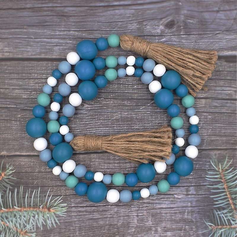 2 Pack Rustic Wooden Bead Garland with Tassel for Decor, 55in Length