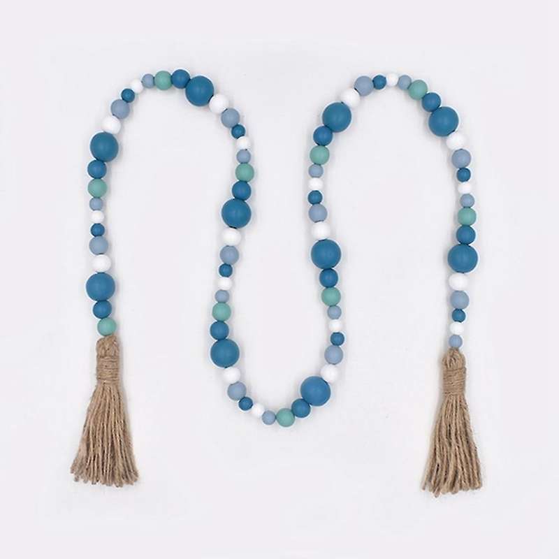 2 Pack Rustic Wooden Bead Garland with Tassel for Decor, 55in Length