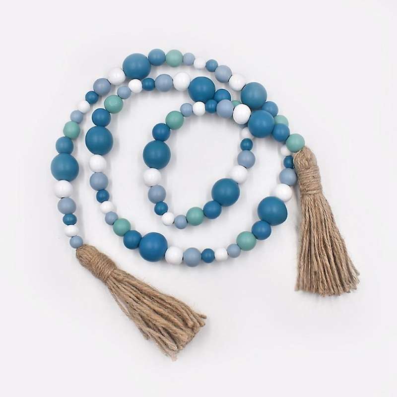 2 Pack Rustic Wooden Bead Garland with Tassel for Decor, 55in Length