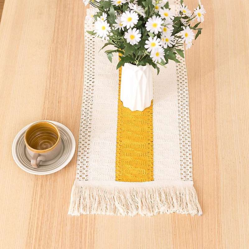 Macrame Table Runner Farmhouse , Decor Rustic Woven Cotton(yellow)
