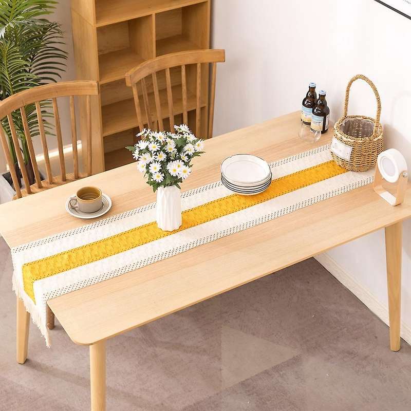 Macrame Table Runner Farmhouse , Decor Rustic Woven Cotton(yellow)