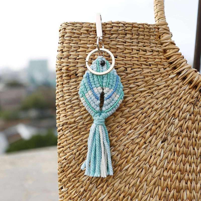 4pieces Fish Shape Macrame Tassel Keychain Handmade Mixed Seed Beaded