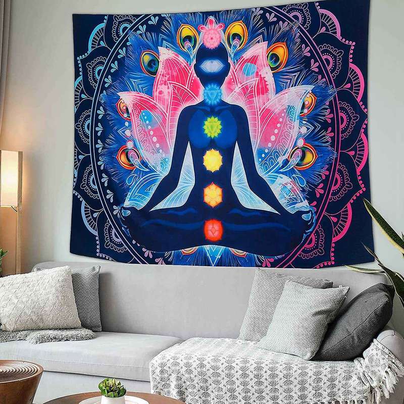 Seven Chakra Tapestry Colorful Psychedelic Mandala Tapestry