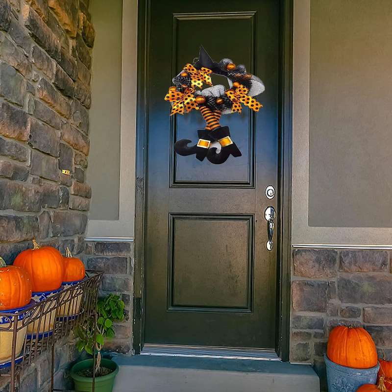 Halloween Witch Hat and Legs Wreath,front Door Wall Ornaments Decor