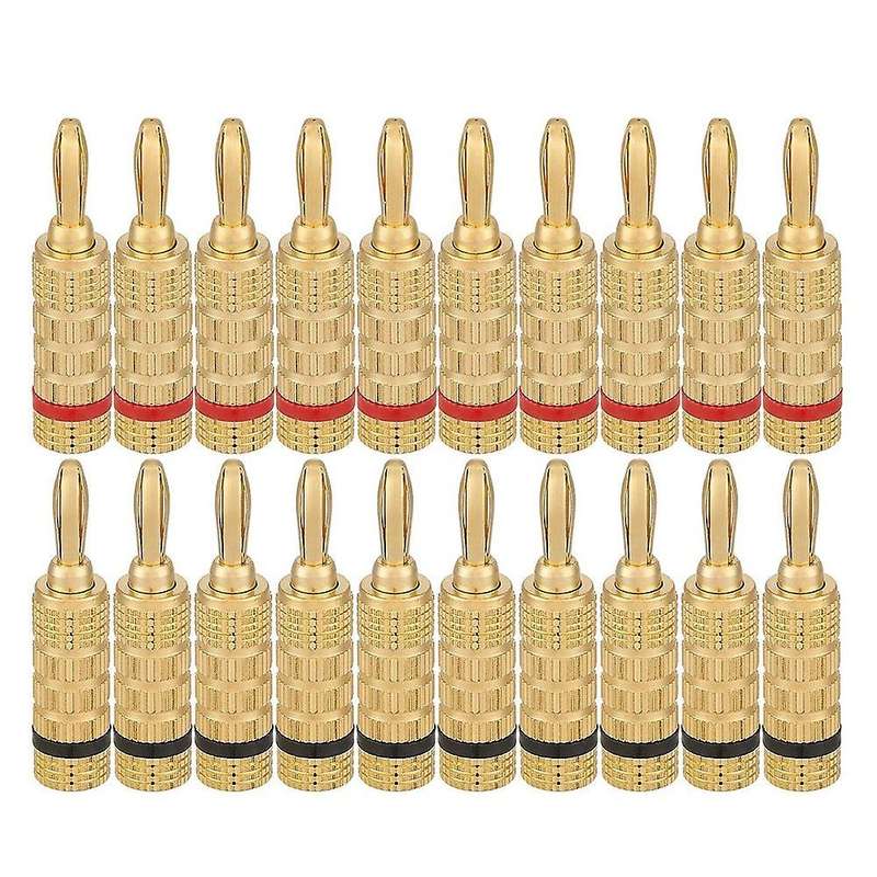 Wg-3333 24k Gold Plated Banana Plugs-screw Type, 10 Red + 10 Black