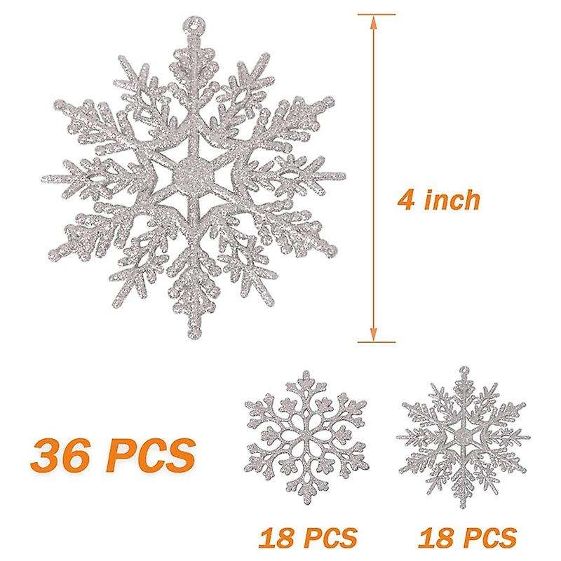 36pcs Glitter Snowflake Ornaments,iridescent Glitter for Decorating