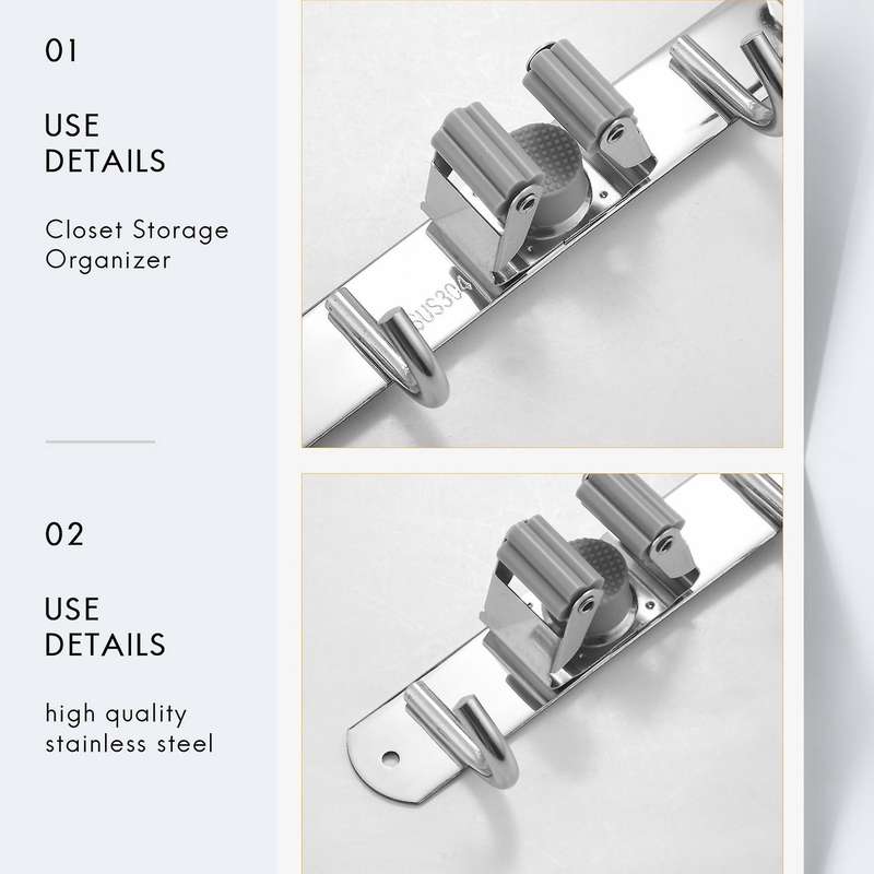 Broom Mop Holder, Stainless Steel Heavy Duty Wall Mount Storage