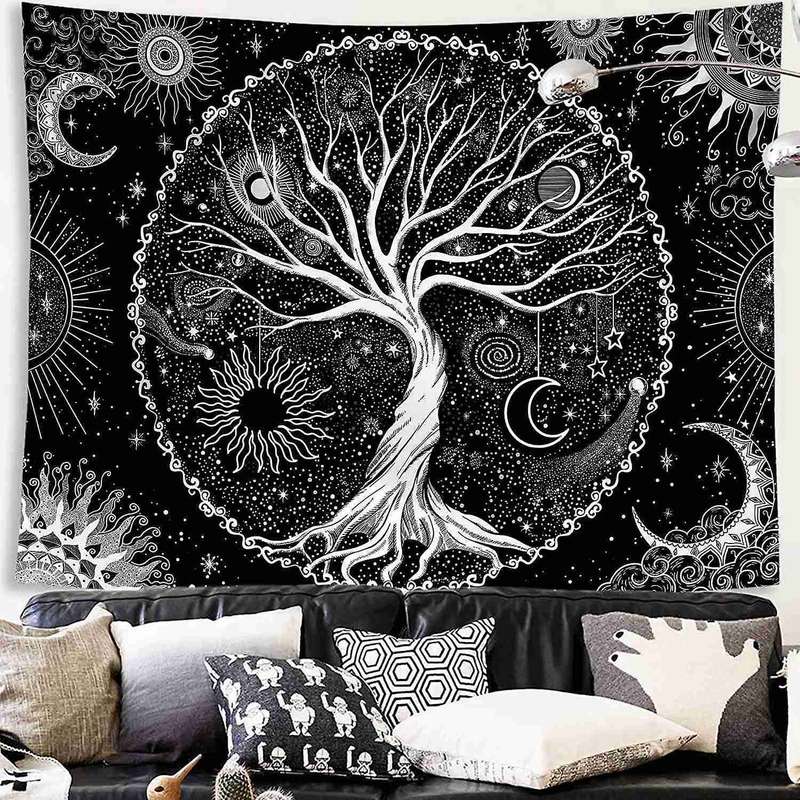 Black and White Tapestry Galaxy Space Tapestry for Bedroom,60x80 Inch