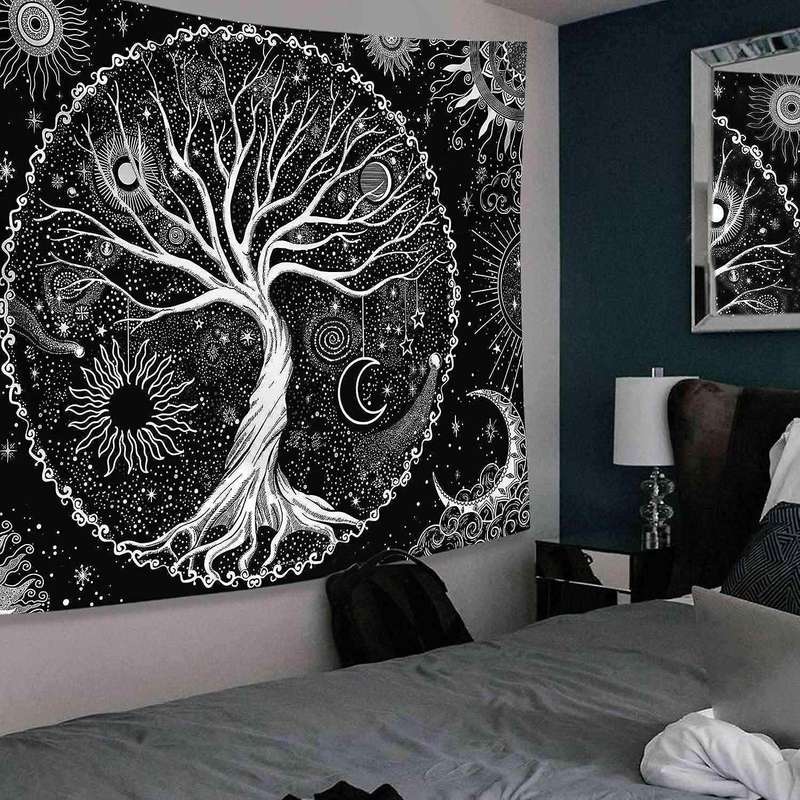 Black and White Tapestry Galaxy Space Tapestry for Bedroom,60x80 Inch
