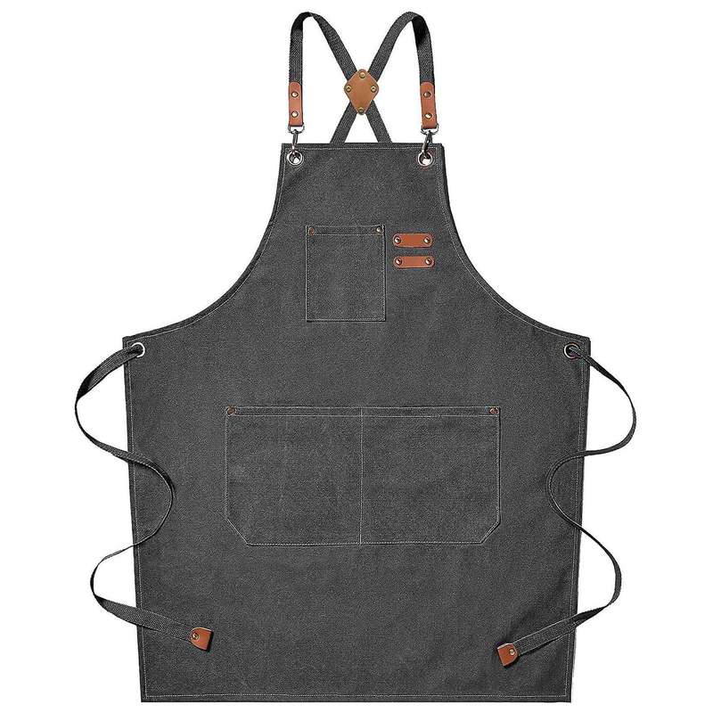 Cotton Cross Apron with Adjustable Straps& Pockets,m to Xxl (grey)