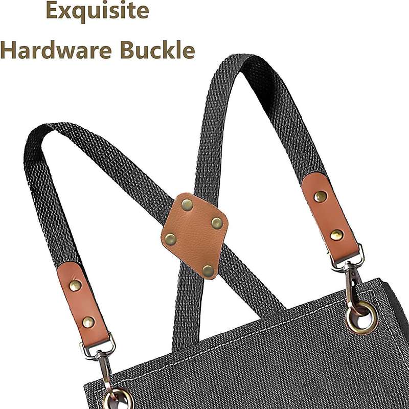 Cotton Cross Apron with Adjustable Straps& Pockets,m to Xxl (grey)