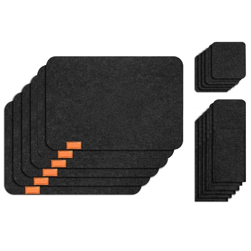 Felt Anthracite Place Mats Washable Wipe Clean Glass Coasters, 6 Set