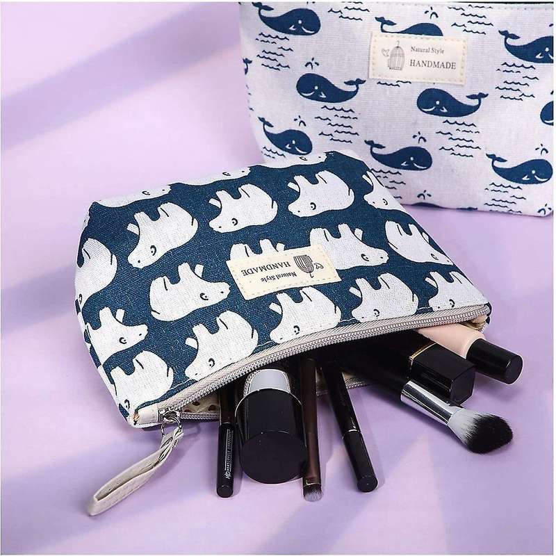 6pcs Canvas Makeup Bags Printed Cosmetic Bags for Women Girls, A