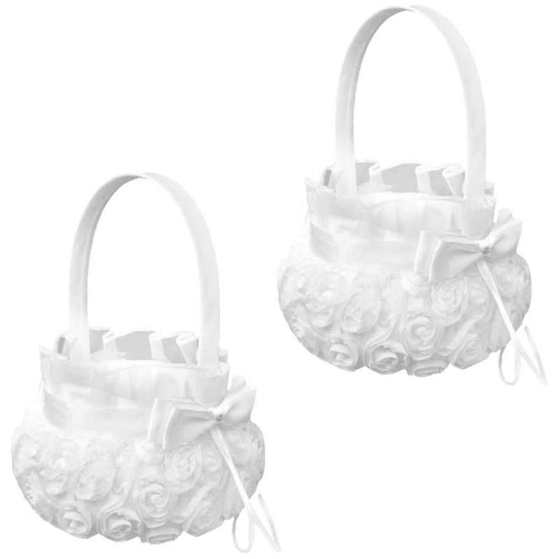 2pcs Flower Child Wedding Baskets Rose Flower Embroidery Basket