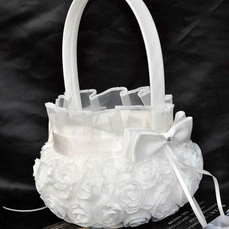 2pcs Flower Child Wedding Baskets Rose Flower Embroidery Basket