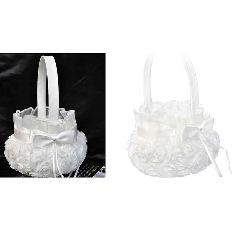 2pcs Flower Child Wedding Baskets Rose Flower Embroidery Basket