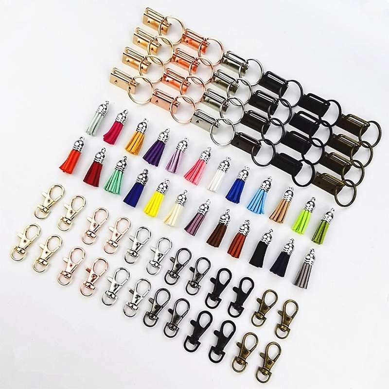 24 Key Fob Hardware, 24 Tassel and 24 Swivel Snap Hooks,6 Colors