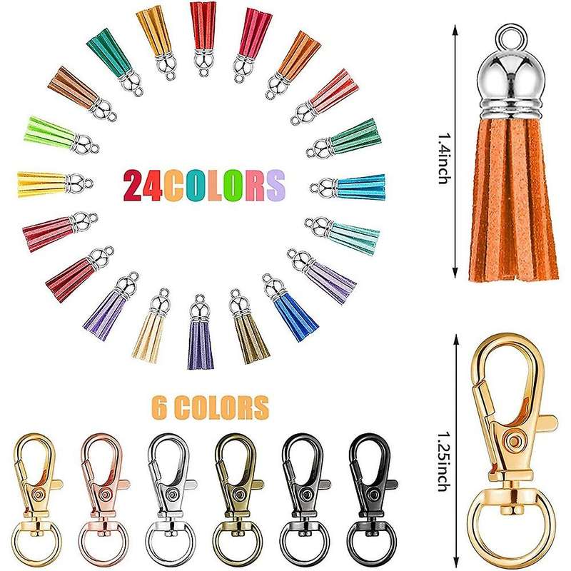 24 Key Fob Hardware, 24 Tassel and 24 Swivel Snap Hooks,6 Colors