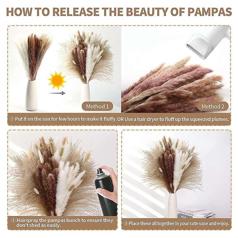 110pcs Dried Pampas Grass Decor , Fluffy Stem Bouquet(17.5 Inch)