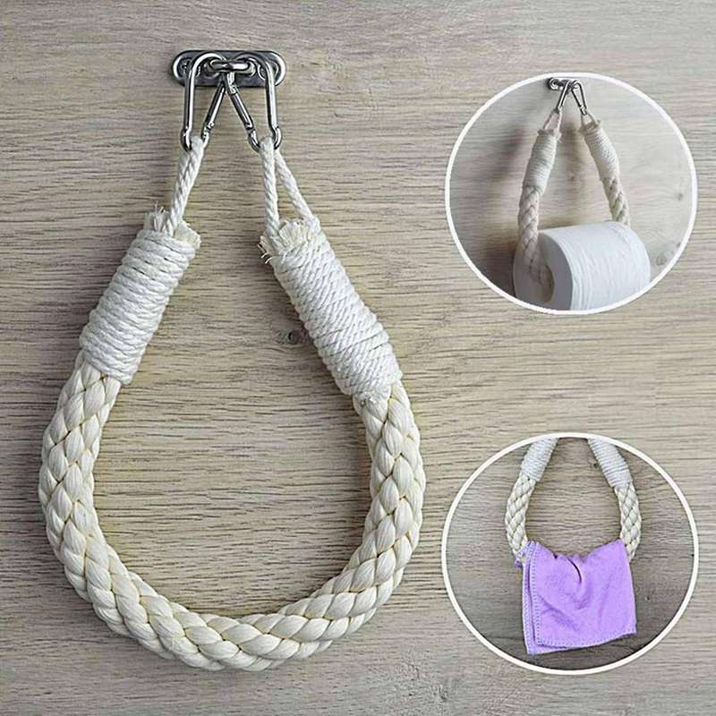 Nautical Rope Towel Holder Ring,with Metal Hook for Bathroom Decor