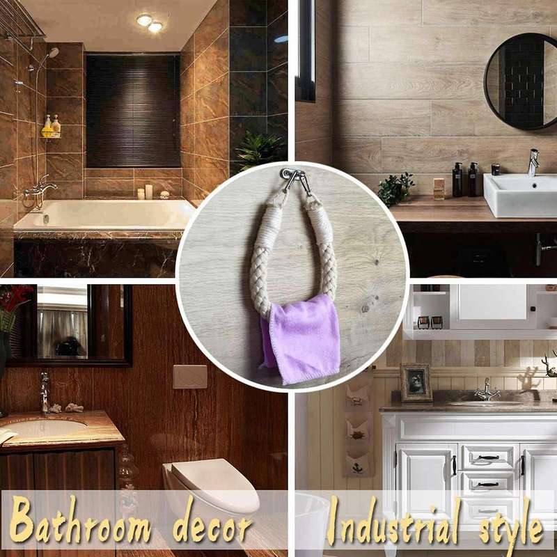 Nautical Rope Towel Holder Ring,with Metal Hook for Bathroom Decor
