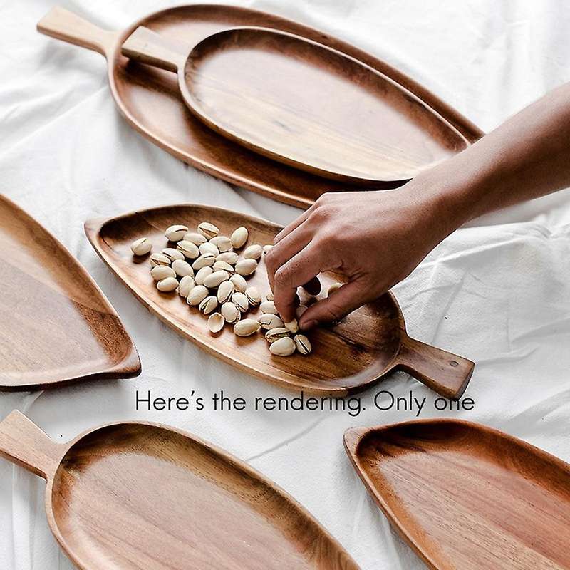 Leaf Shape Bread Plate Wood Platter Fruit Vegetable Tray Tableware A