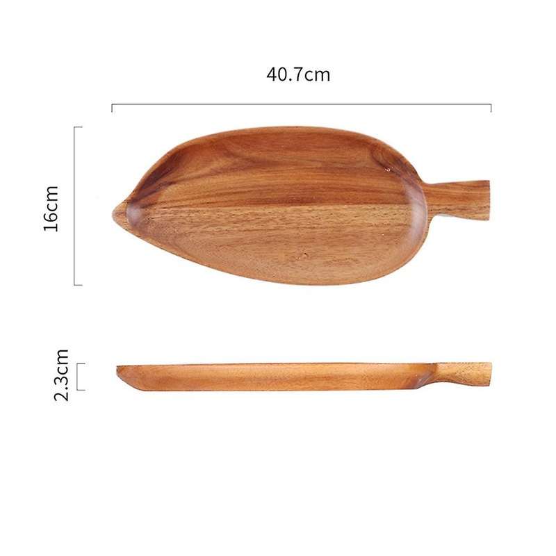 Leaf Shape Bread Plate Wood Platter Fruit Vegetable Tray Tableware A