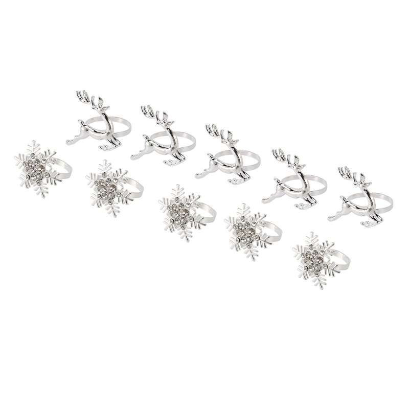12 Pieces Rhinestone Snowflake Napkin Rings and Deer Napkin Rings