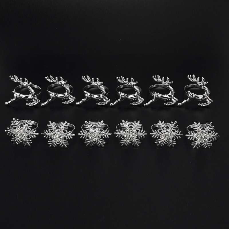 12 Pieces Rhinestone Snowflake Napkin Rings and Deer Napkin Rings