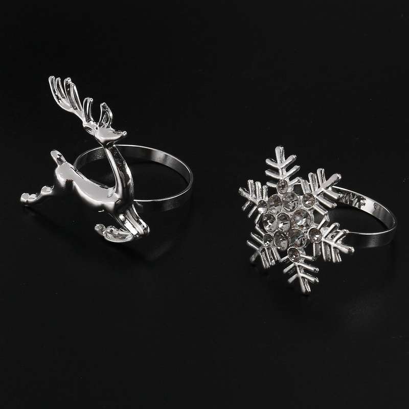 12 Pieces Rhinestone Snowflake Napkin Rings and Deer Napkin Rings