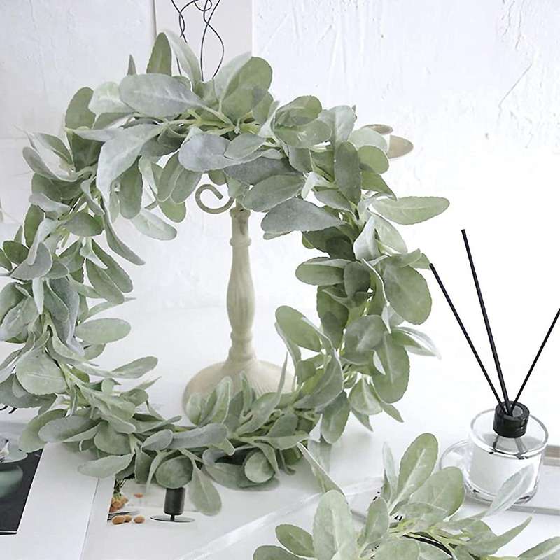 13.4 Inches Greenery Vine Flocked Lambs Ear Garland Faux Vine (large)