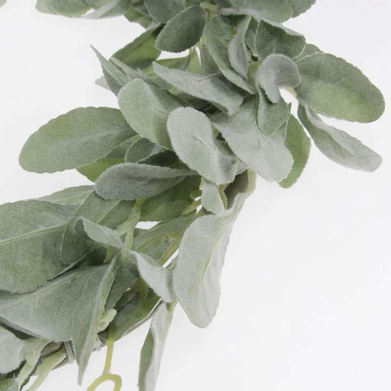 13.4 Inches Greenery Vine Flocked Lambs Ear Garland Faux Vine (large)
