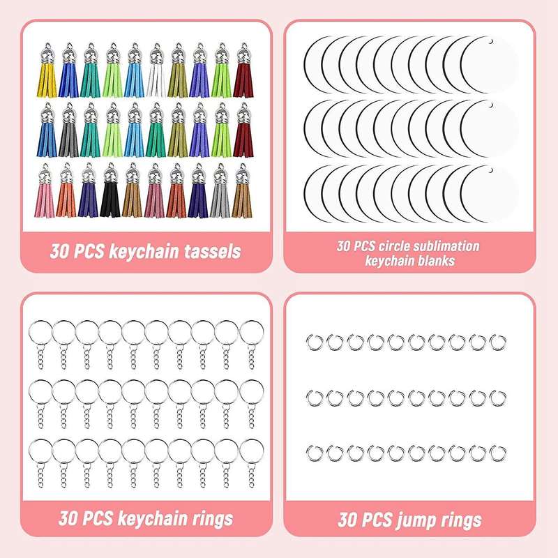 30 Sets Round Acrylic Keychain Round Discs Ornaments with Hole