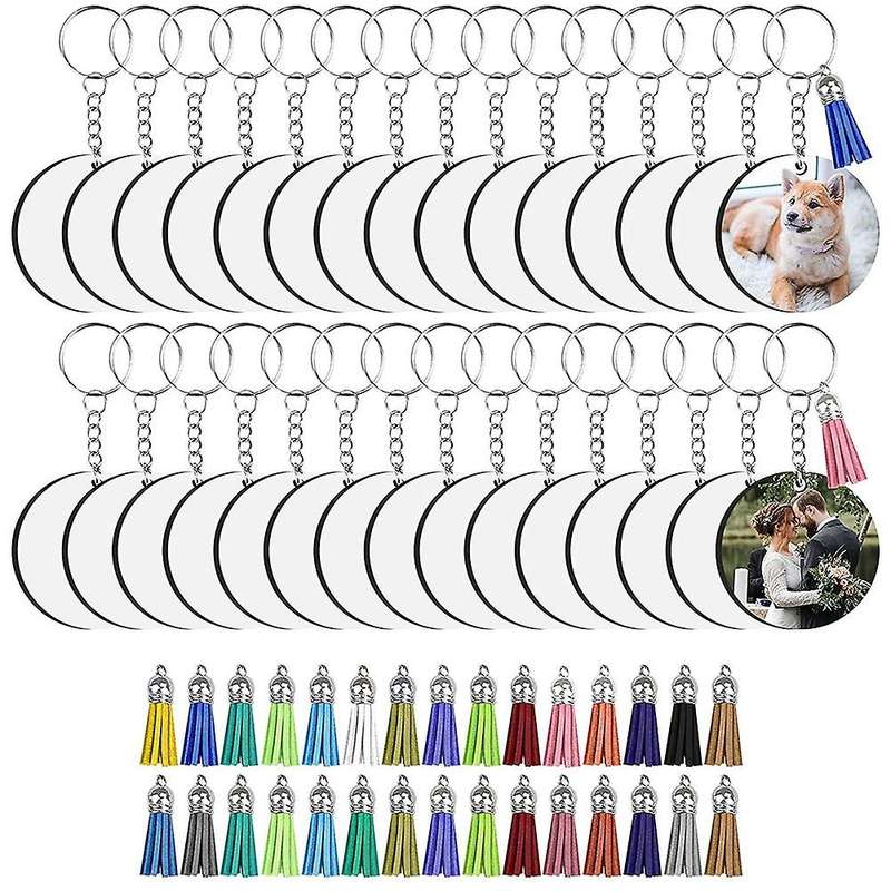 30 Sets Round Acrylic Keychain Round Discs Ornaments with Hole