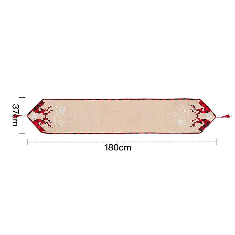 New Christmas Linen Embroidered Moose Table Flag Christmas Decoration