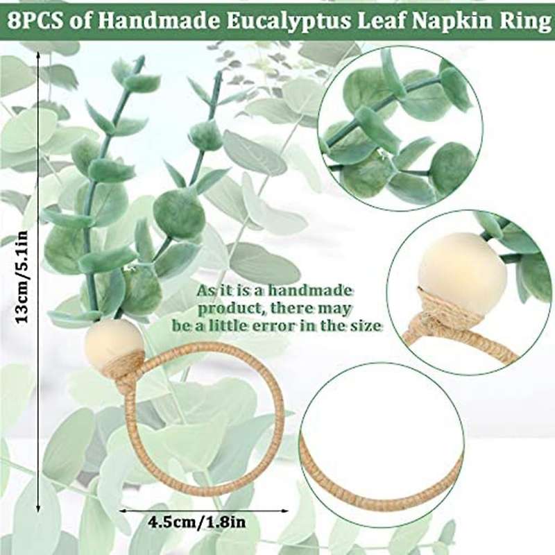 8 Pcs Eucalyptus Napkin Rings Rustic Wooden Beads Napkin Rings