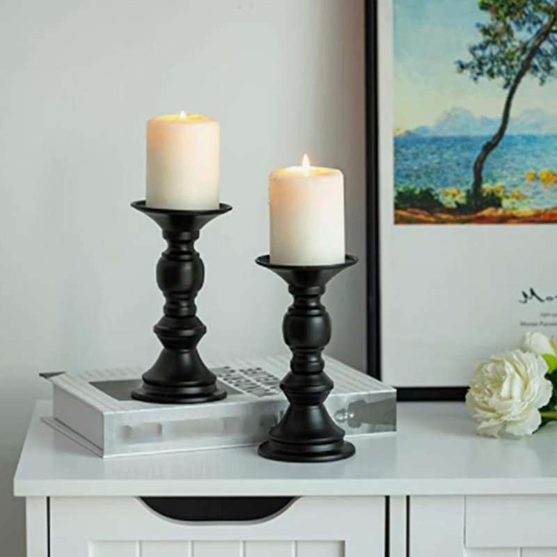 2pcs Candle Pillar Candle Holder, Christmas Halloween(silver)