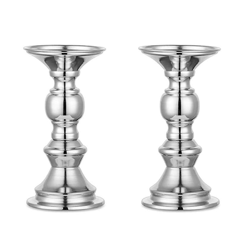 2pcs Candle Pillar Candle Holder, Christmas Halloween(silver)