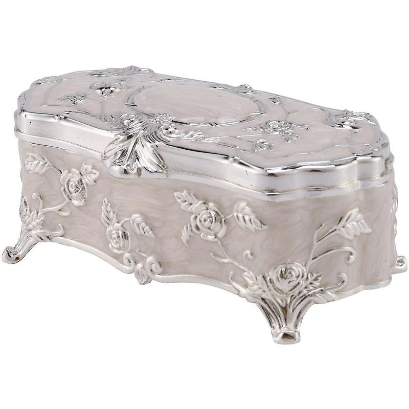 Vintage Jewellery Case White Enamel Zinc-alloy Metal Trinket Box