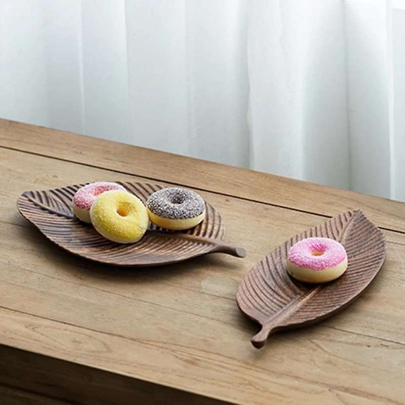 Leaf Shape Storage Fruit Tray Solid Wood Handmade Serving Dessert-s