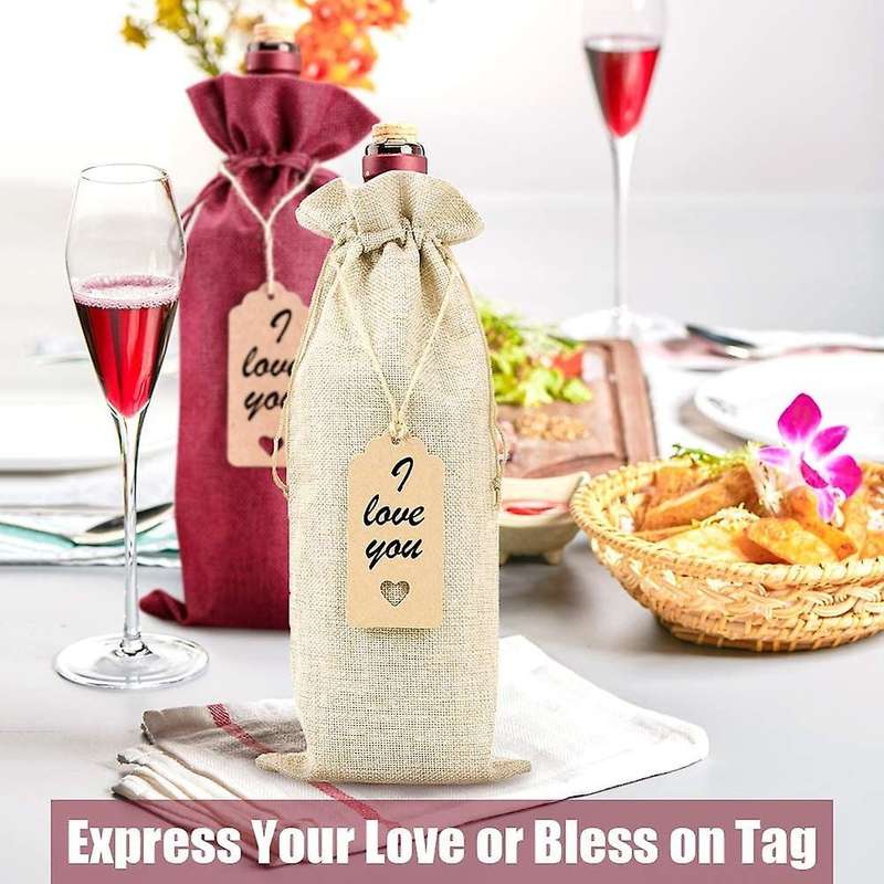 12 Pcs Burlap Wine Bags Wine Gift Bags,with Drawstrings,tags & Ropes