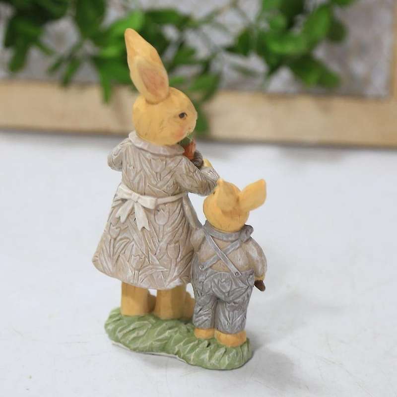 Resin Bunny Ornament with Carrot Basket Happy Easter Home Decoration