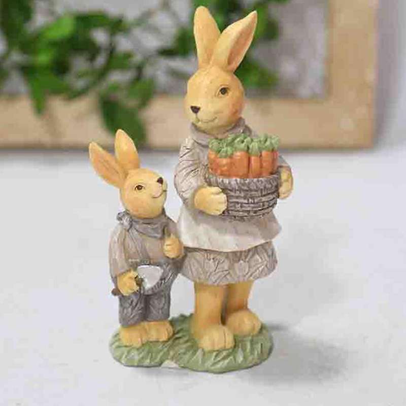 Resin Bunny Ornament with Carrot Basket Happy Easter Home Decoration