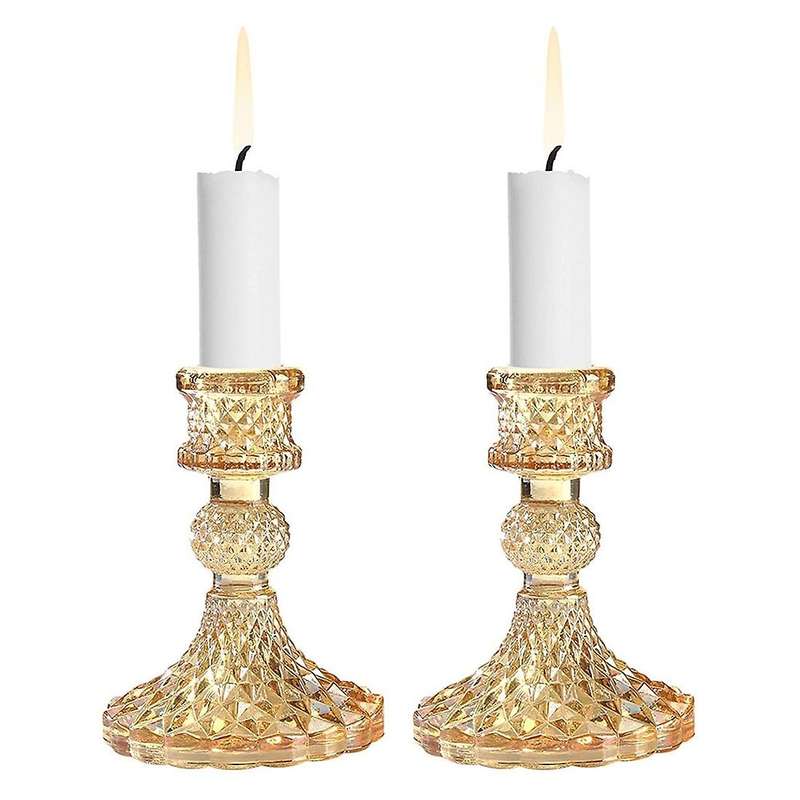 Golden Candle Holder Glass Cone Christmas Party Celebration