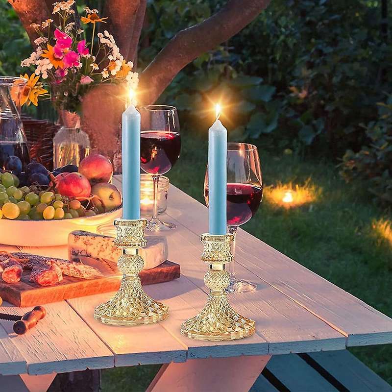 Golden Candle Holder Glass Cone Christmas Party Celebration