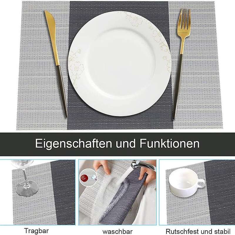 Placemat Set Of 6 Heat Resistant Placemats Pvc Placemats,grey