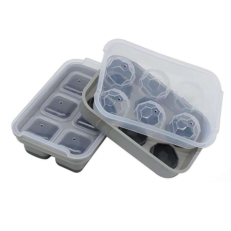 Large Ice-cube Trays with Lids Silicone Combo Grey 2pcs